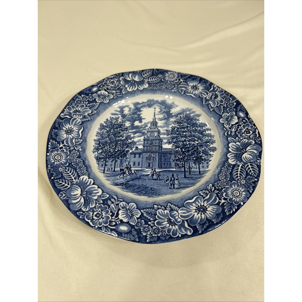 Vintage LIBERTY BLUE Dinner Plate TransferWare STAFFORDSHIRE Independence Hall
